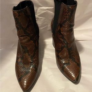 vegan snake skin brown black patterned bootie
